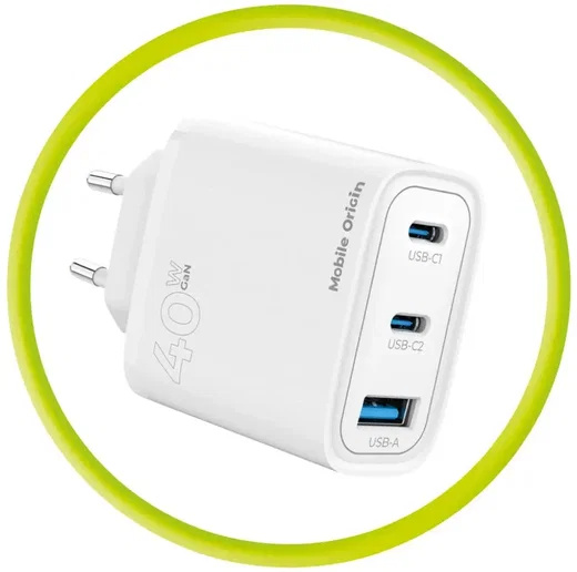 Mobile Origin GaN Oplader 40W 1x USB-A / 2x USB-C Power Delivery Wit afbeelding 10