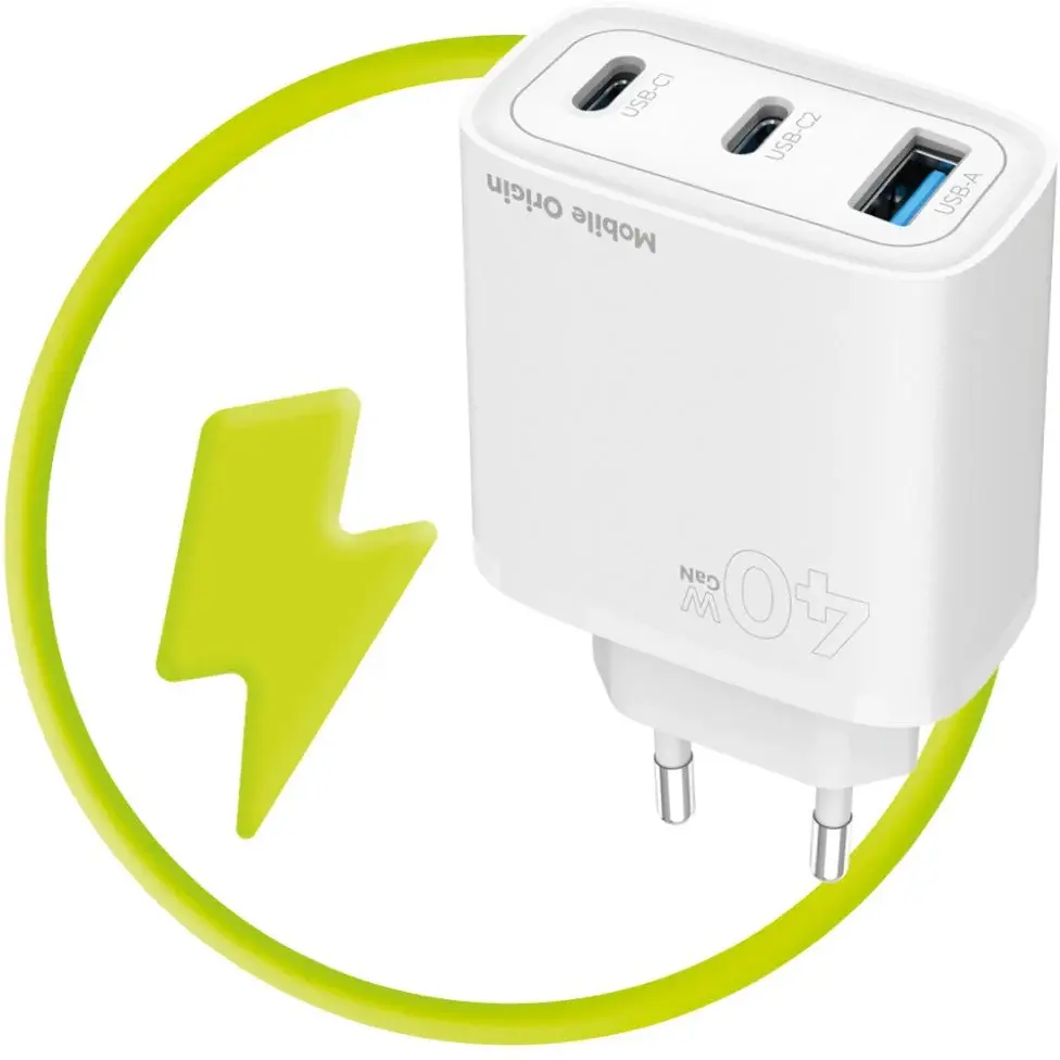 Mobile Origin GaN Oplader 40W 1x USB-A / 2x USB-C Power Delivery Wit afbeelding 8