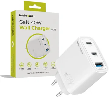 Mobile Origin GaN Oplader 40W 1x USB-A / 2x USB-C Power Delivery Wit