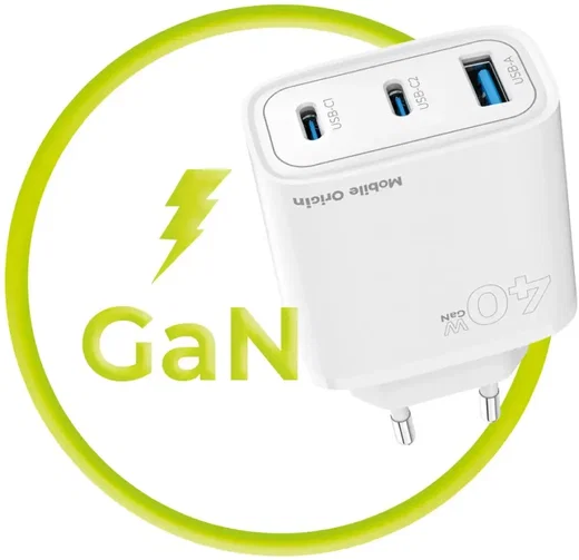 Mobile Origin GaN Oplader 40W 1x USB-A / 2x USB-C Power Delivery Wit afbeelding 7