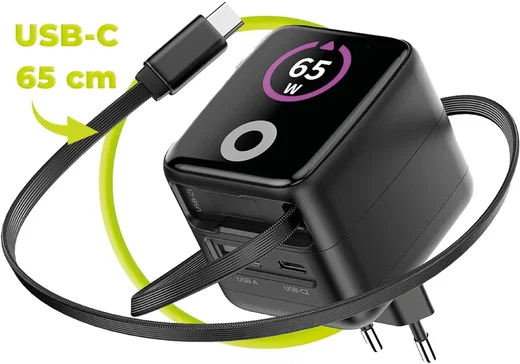 Mobile Origin GaN Oplader 65W met Display USB-C & USB-A + ingebouwde USB-C Kabel afbeelding 7