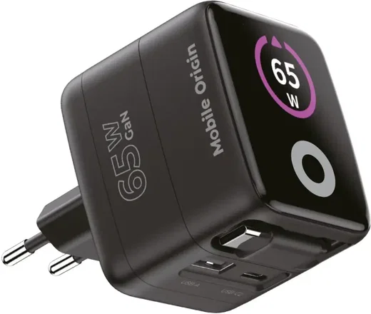 Mobile Origin GaN Oplader 65W met Display USB-C & USB-A + ingebouwde USB-C Kabel afbeelding 2
