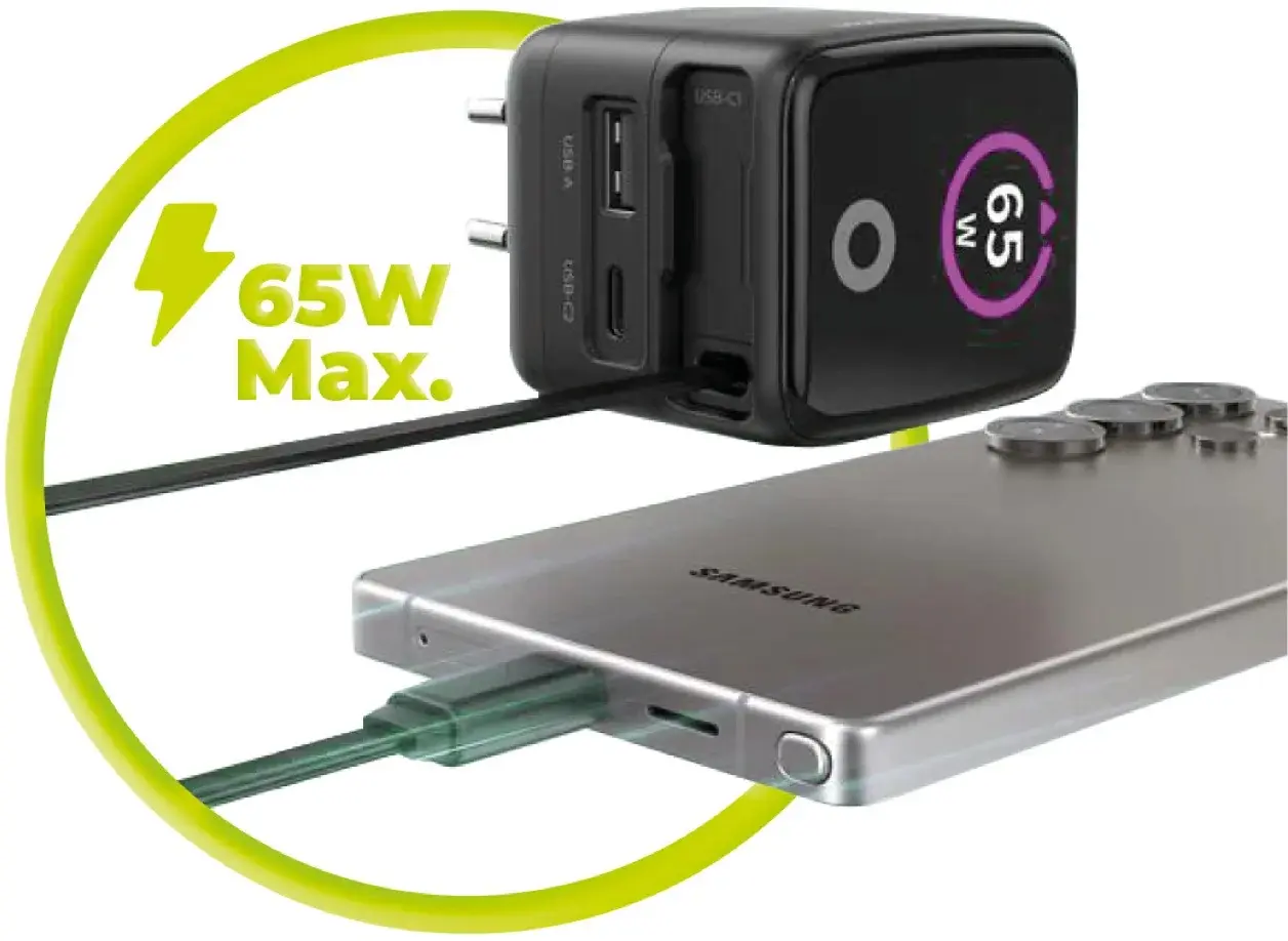 Mobile Origin GaN Oplader 65W met Display USB-C & USB-A + ingebouwde USB-C Kabel afbeelding 8
