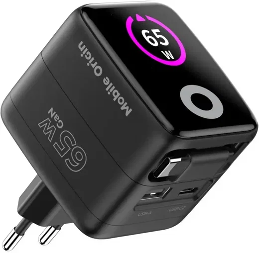 Mobile Origin GaN Oplader 65W met Display USB-C & USB-A + ingebouwde USB-C Kabel afbeelding 3