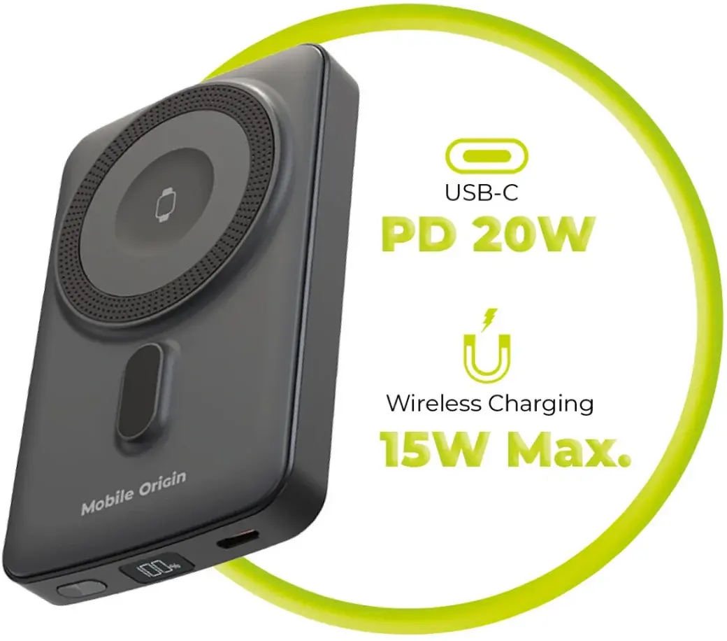 Mobile Origin MagSafe en Apple Watch Powerbank 10000mAh USB-C PD 20W Zwart afbeelding 9