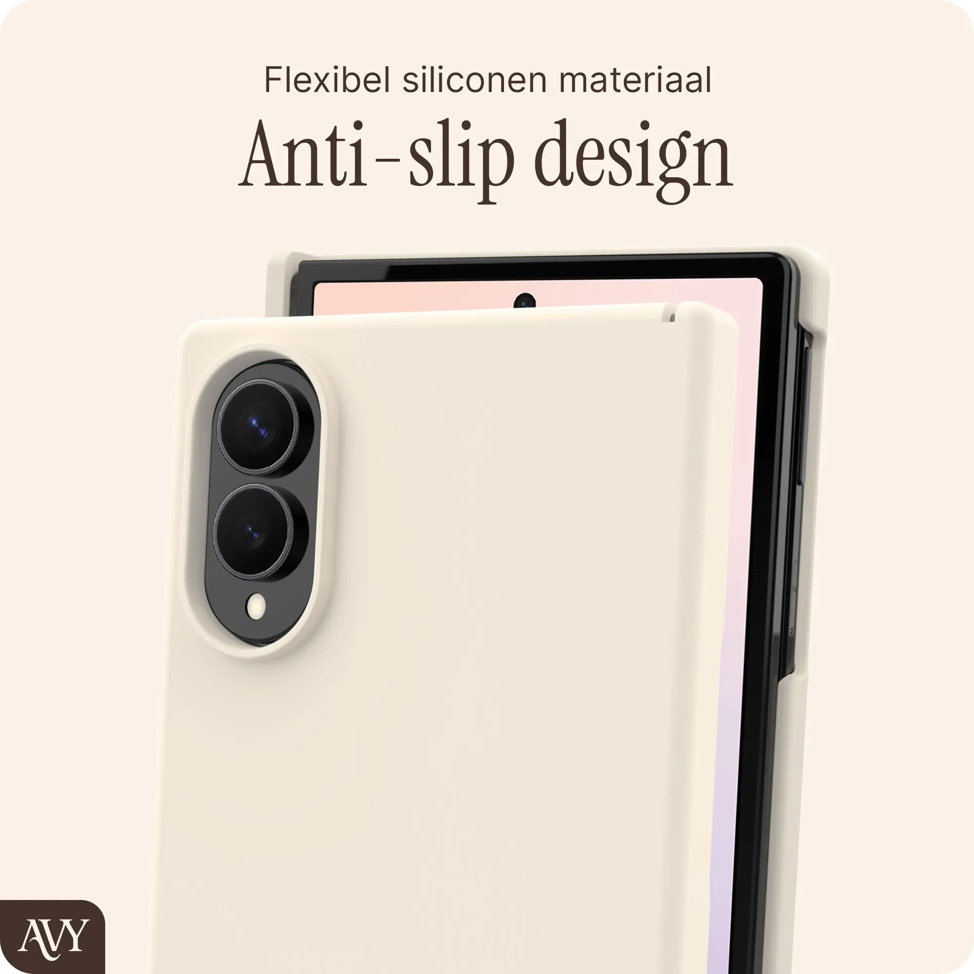 AVY Samsung Galaxy Z Fold 8 Hoesje Liquid Silicone met MagSafe Beige afbeelding 6