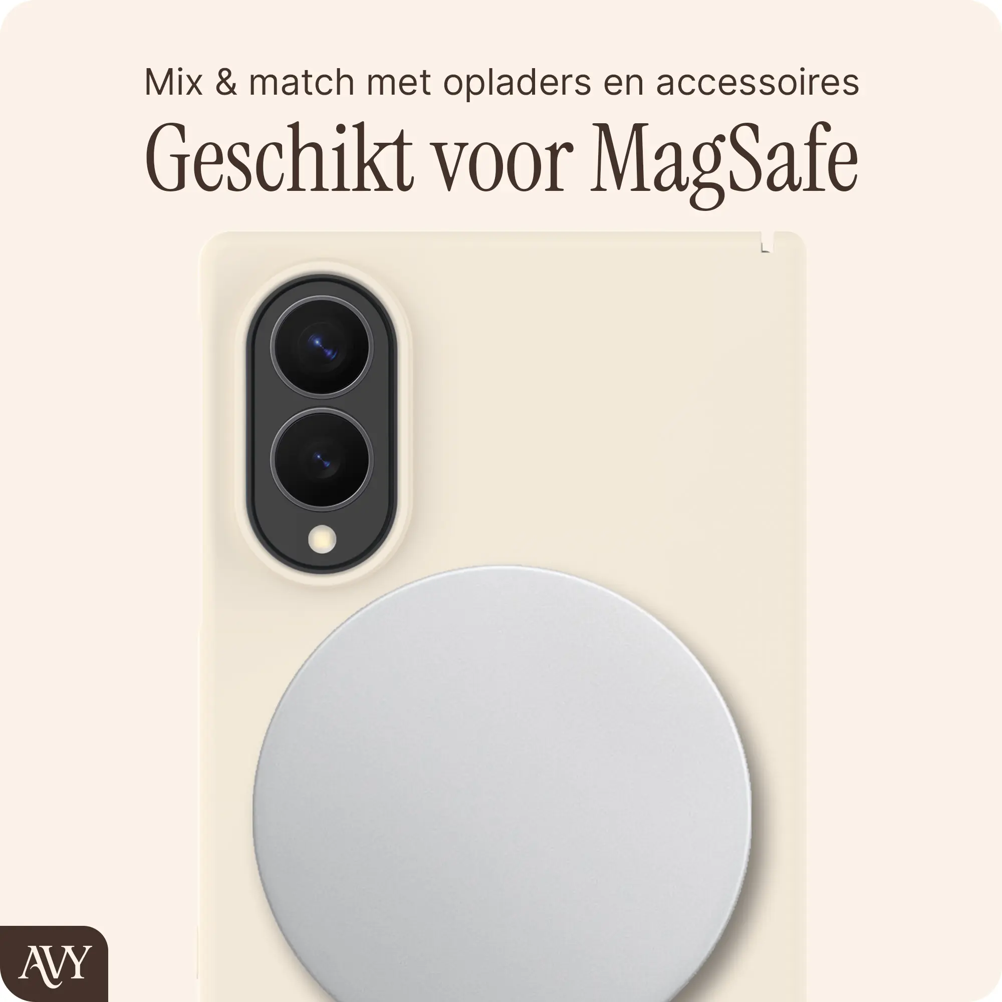 AVY Samsung Galaxy Z Fold 8 Hoesje Liquid Silicone met MagSafe Beige afbeelding 7