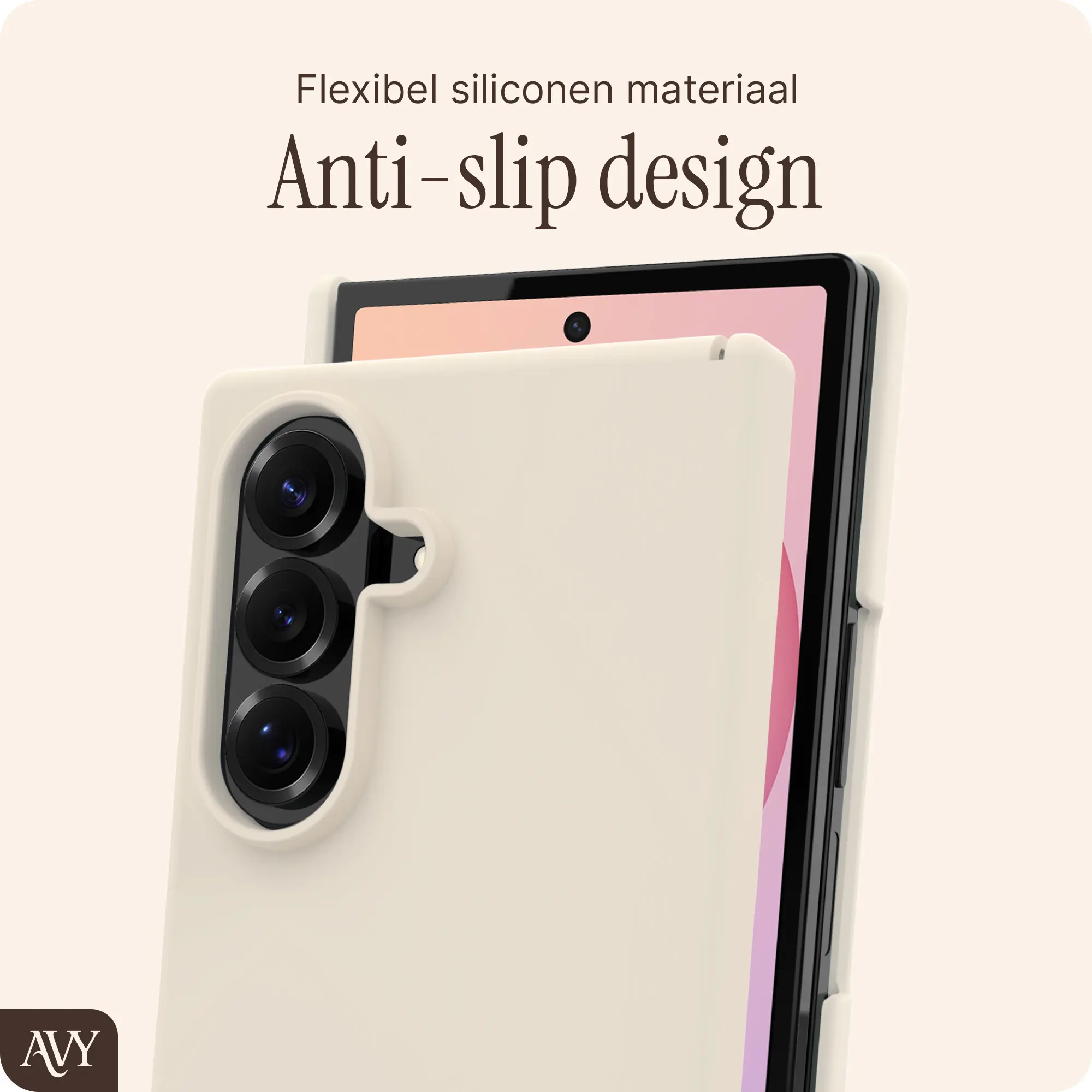 AVY Samsung Galaxy Z Fold 8 Ultra Hoesje Liquid Silicone MagSafe Beige afbeelding 6