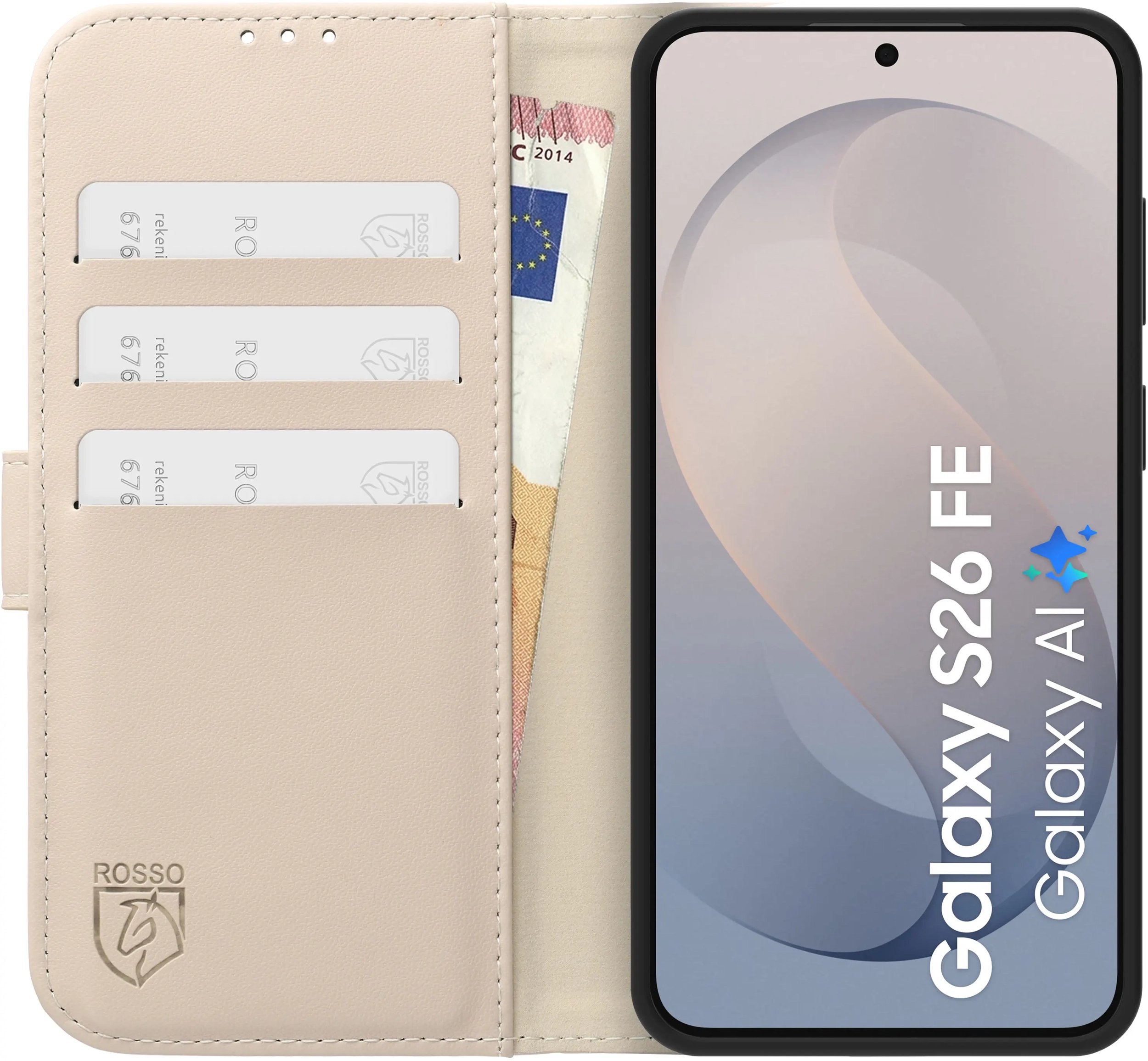 Rosso Element Modern Samsung Galaxy S26 FE Hoesje Book Case Wallet Beige afbeelding 5