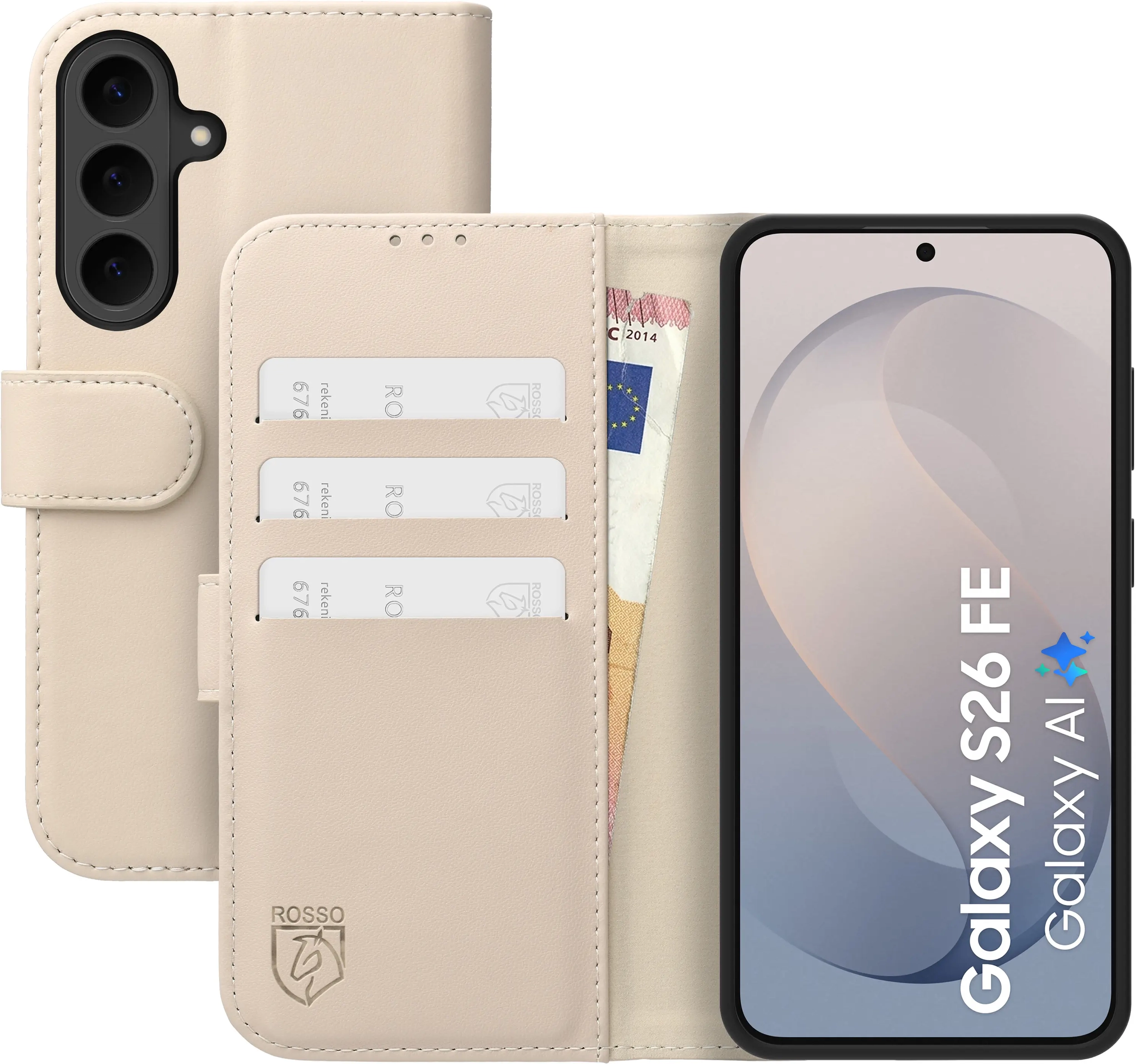 Rosso Element Modern Samsung Galaxy S26 FE Hoesje Book Case Wallet Beige afbeelding 1