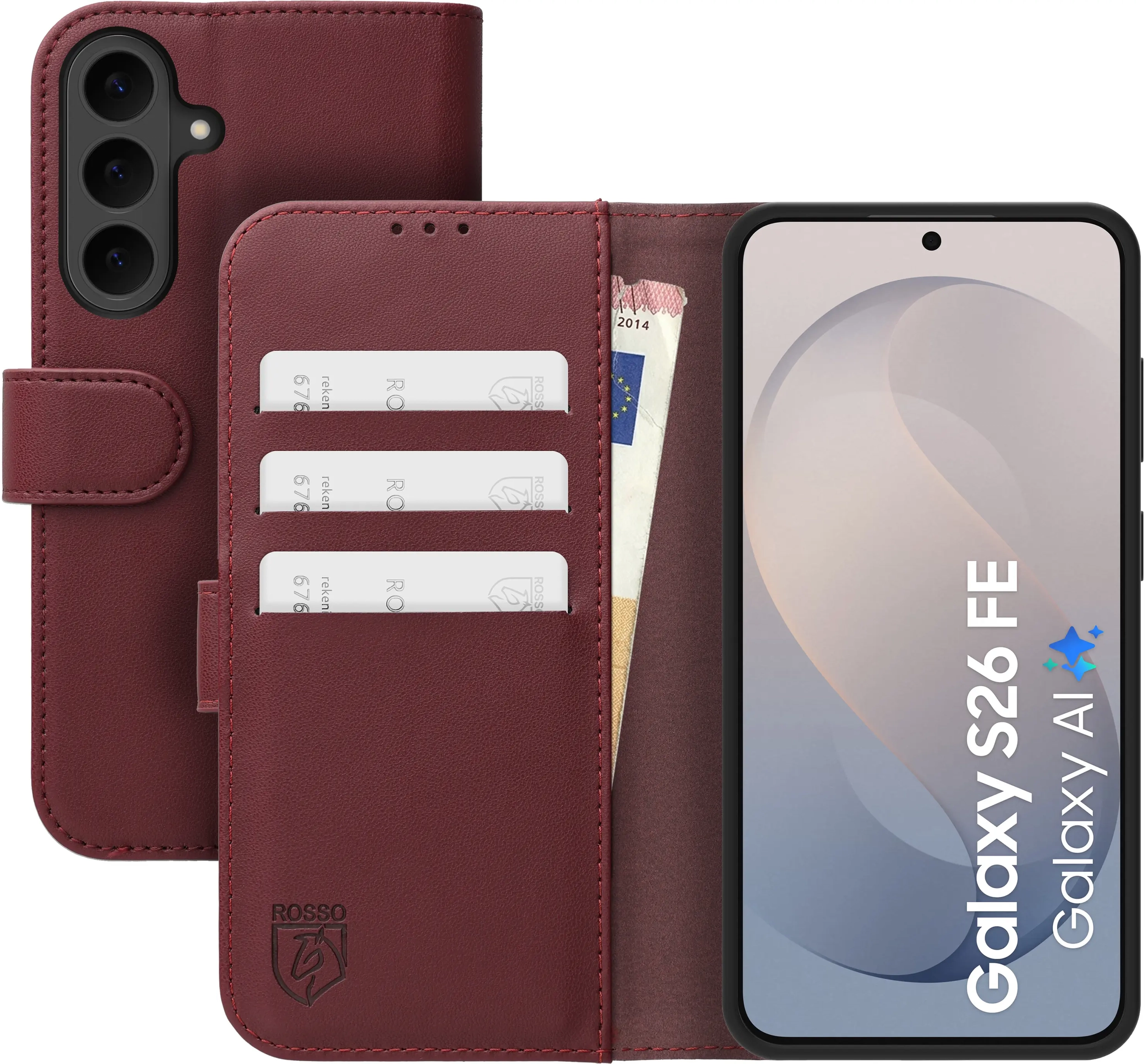 Rosso Element Modern Samsung Galaxy S26 FE Hoesje Book Case Wallet Burgundy afbeelding 1