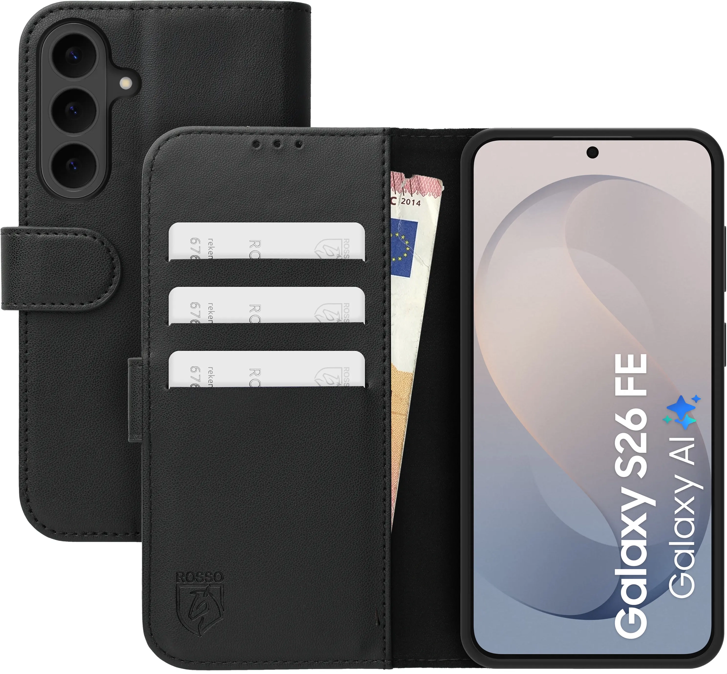 Rosso Element Modern Samsung Galaxy S26 FE Hoesje Book Case Wallet Zwart afbeelding 1