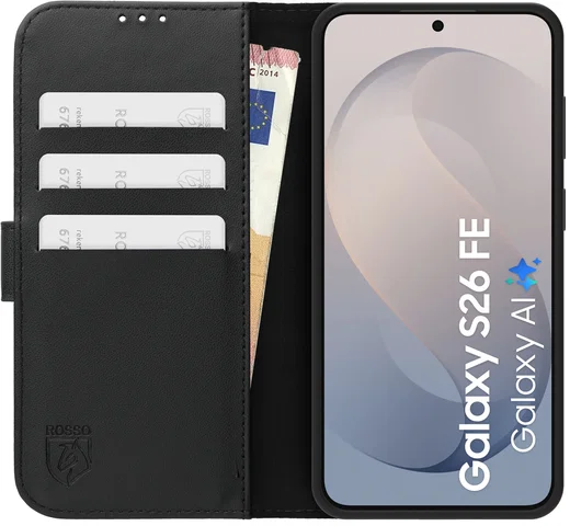 Rosso Element Modern Samsung Galaxy S26 FE Hoesje Book Case Wallet Zwart afbeelding 5