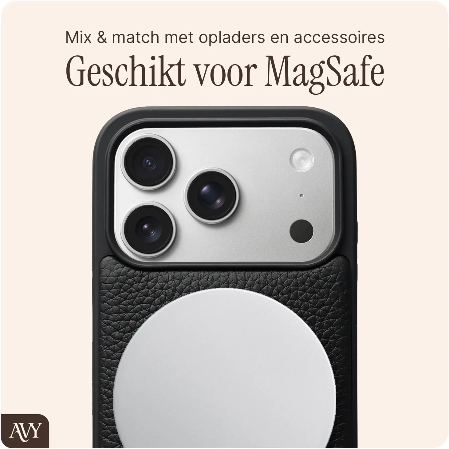 AVY Apple iPhone 18 Pro Hoesje met Koord Haakjes MagSafe Leer Zwart afbeelding 8