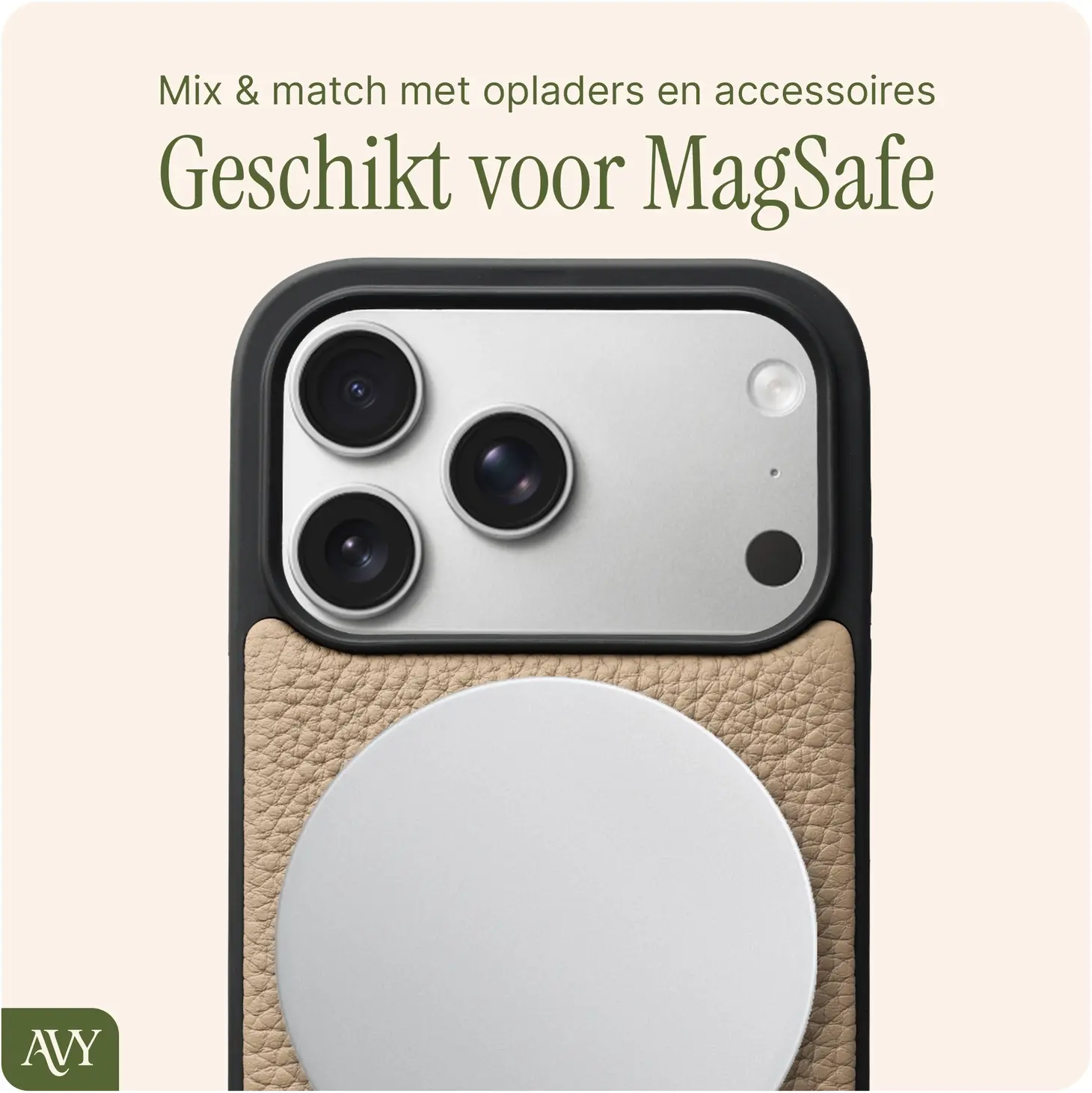 AVY Apple iPhone 18 Pro Hoesje met Koord Haakjes MagSafe Leer Beige afbeelding 8