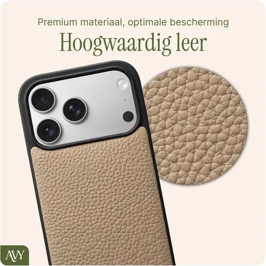 AVY Apple iPhone 18 Pro Hoesje met Koord Haakjes MagSafe Leer Beige afbeelding 7