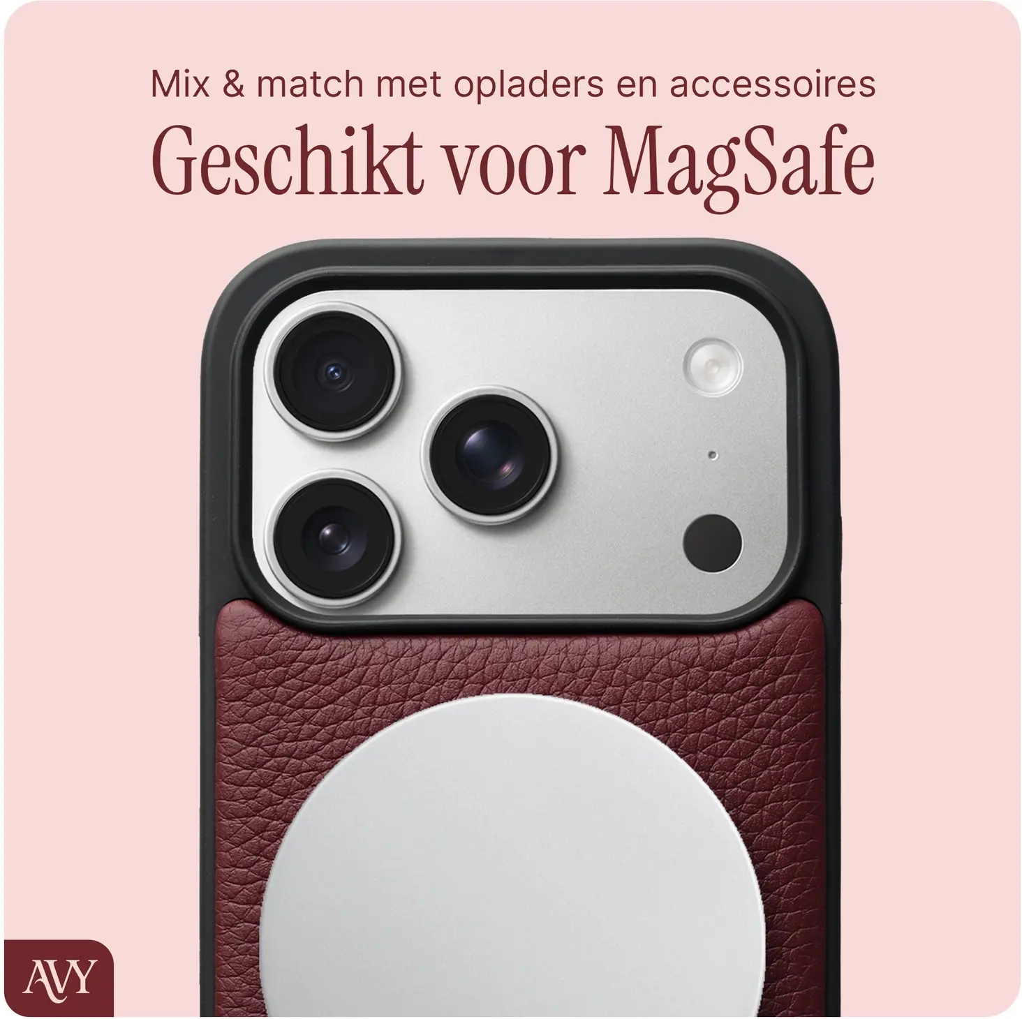 AVY Apple iPhone 18 Pro Hoesje met Koord Haakjes MagSafe Leer Burgundy afbeelding 8