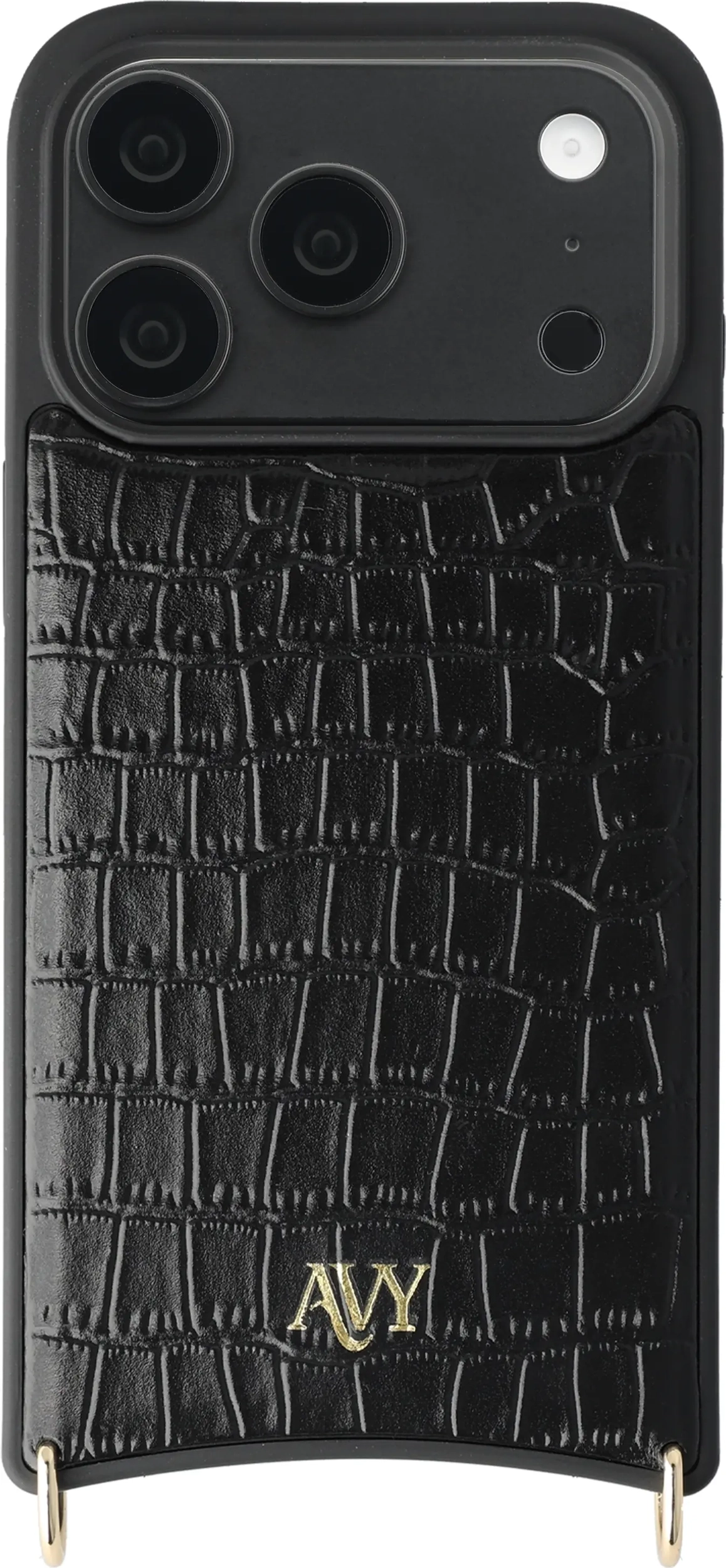 AVY Apple iPhone 18 Pro Hoesje met Koord Haakjes MagSafe Leer Croco Zwart afbeelding 1