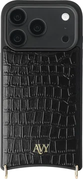AVY Apple iPhone 18 Pro Hoesje met Koord Haakjes MagSafe Leer Croco Zwart