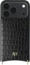 AVY Apple iPhone 18 Pro Hoesje met Koord Haakjes MagSafe Leer Croco Zwart