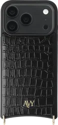 AVY Apple iPhone 18 Pro Hoesje met Koord Haakjes MagSafe Leer Croco Zwart afbeelding