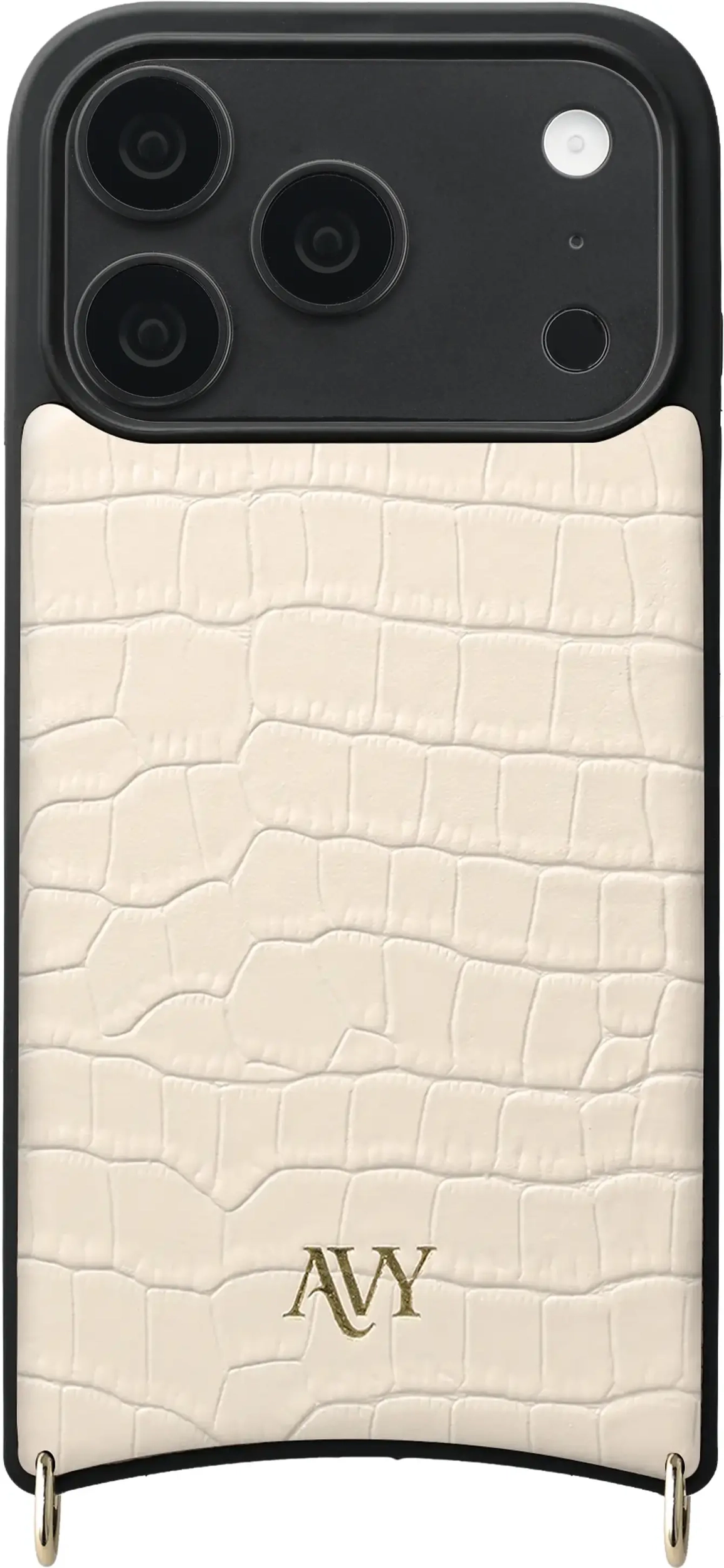 AVY Apple iPhone 18 Pro Hoesje met Koord Haakjes MagSafe Leer Croco Beige afbeelding 1