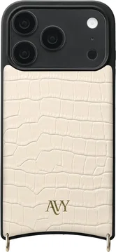 AVY Apple iPhone 18 Pro Hoesje met Koord Haakjes MagSafe Leer Croco Beige