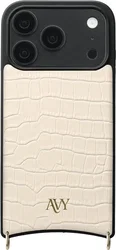 AVY Apple iPhone 18 Pro Hoesje met Koord Haakjes MagSafe Leer Croco Beige afbeelding