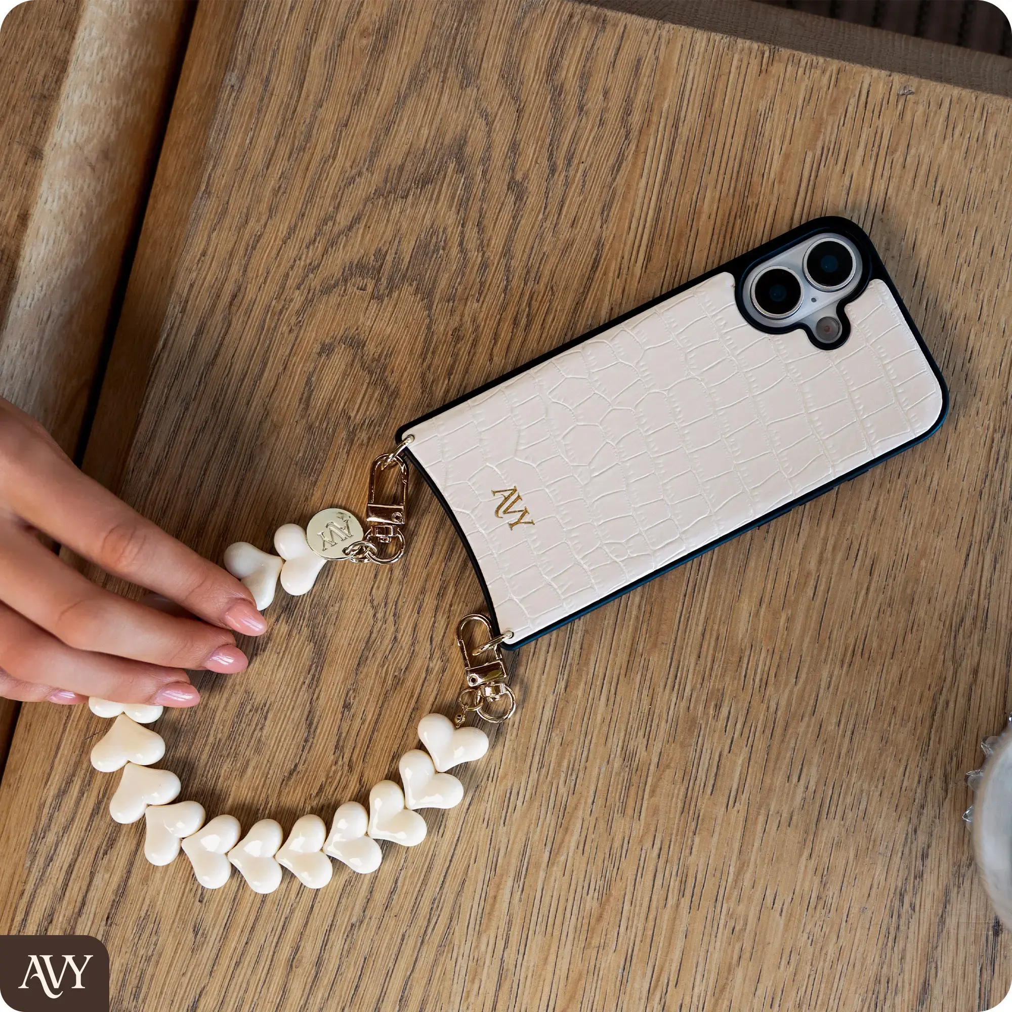 AVY Apple iPhone 18 Pro Hoesje met Koord Haakjes MagSafe Leer Croco Beige afbeelding 6