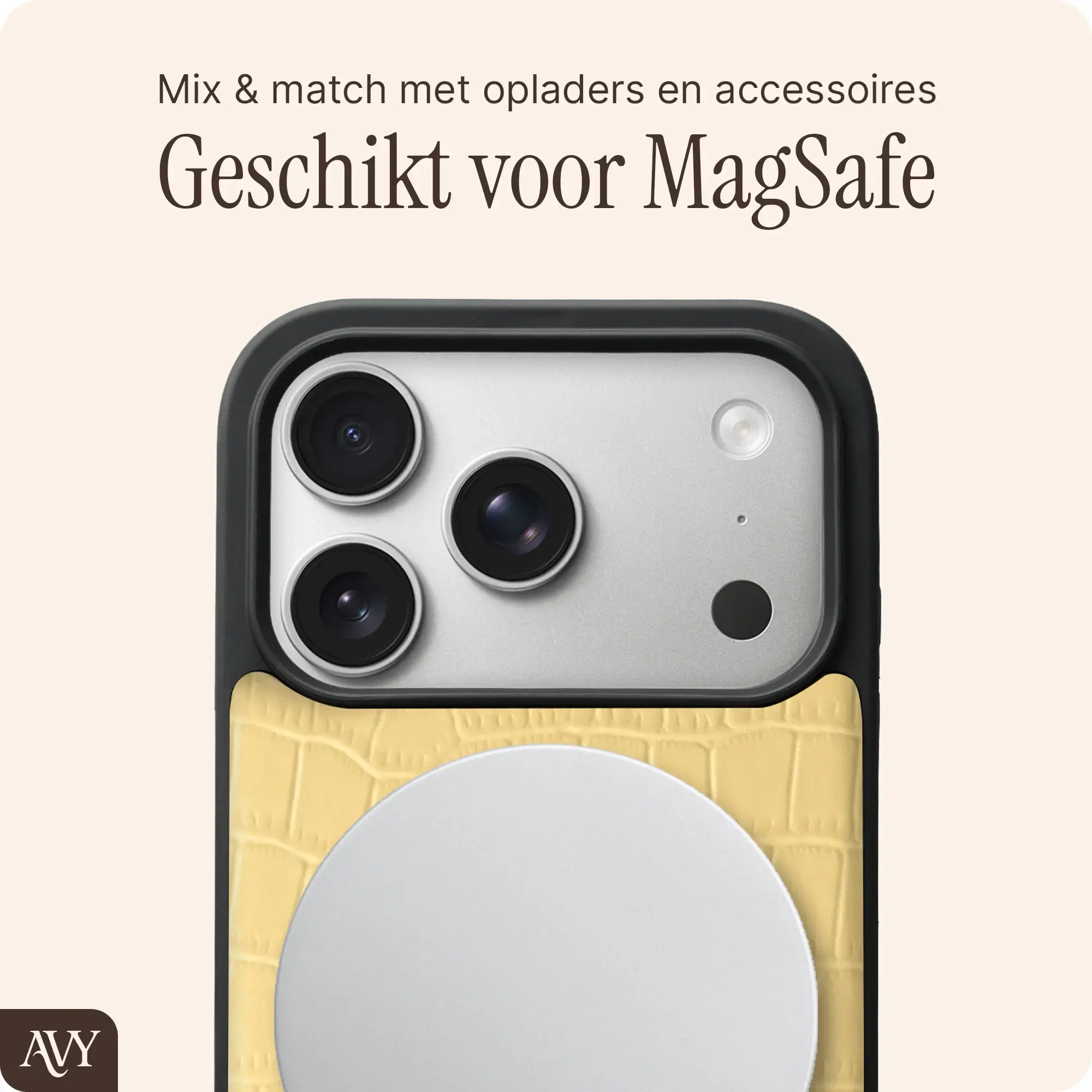 AVY Apple iPhone 18 Pro Hoesje met Koord Haakjes MagSafe Leer Croco Geel afbeelding 8
