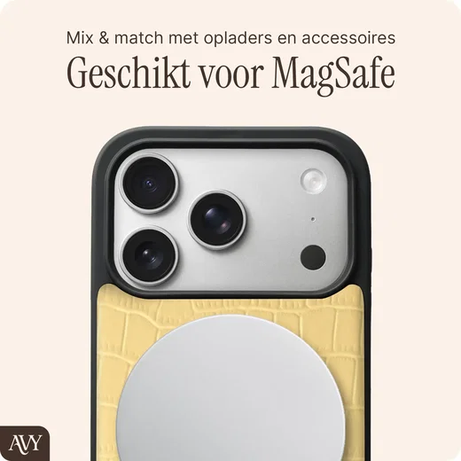 AVY Apple iPhone 18 Pro Hoesje met Koord Haakjes MagSafe Leer Croco Geel afbeelding 8