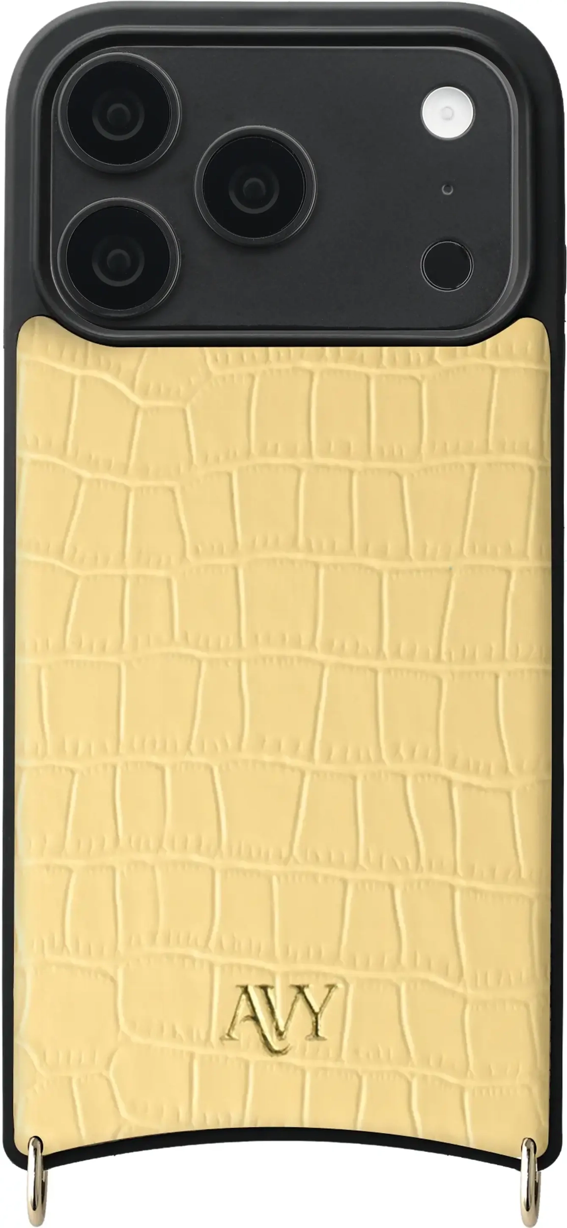 AVY Apple iPhone 18 Pro Hoesje met Koord Haakjes MagSafe Leer Croco Geel afbeelding 1