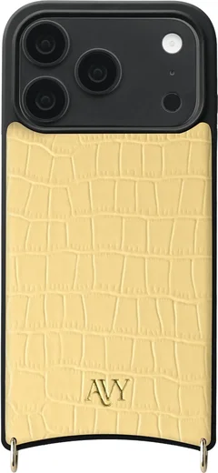 AVY Apple iPhone 18 Pro Hoesje met Koord Haakjes MagSafe Leer Croco Geel afbeelding 1