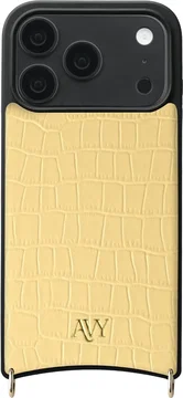 AVY Apple iPhone 18 Pro Hoesje met Koord Haakjes MagSafe Leer Croco Geel