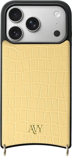 AVY Apple iPhone 18 Pro Hoesje met Koord Haakjes MagSafe Leer Croco Geel afbeelding 12