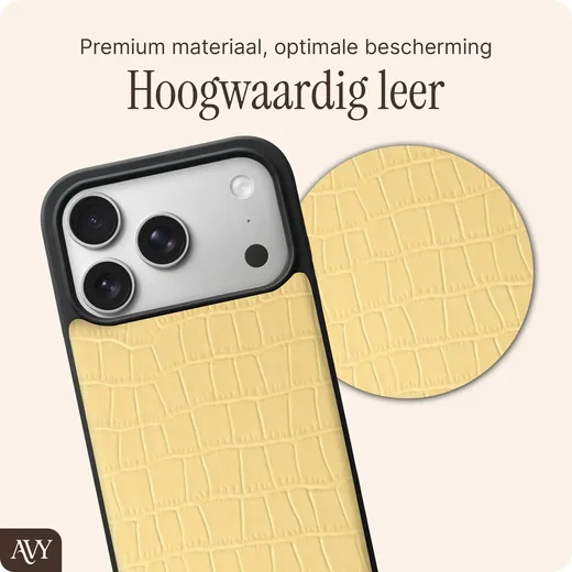 AVY Apple iPhone 18 Pro Hoesje met Koord Haakjes MagSafe Leer Croco Geel afbeelding 7