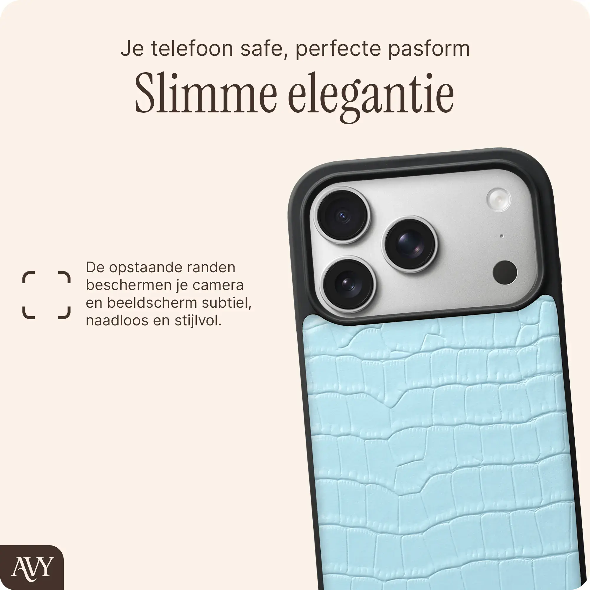 AVY Apple iPhone 18 Pro Hoesje met Koord Haakjes MagSafe Leer Croco Blauw afbeelding 9