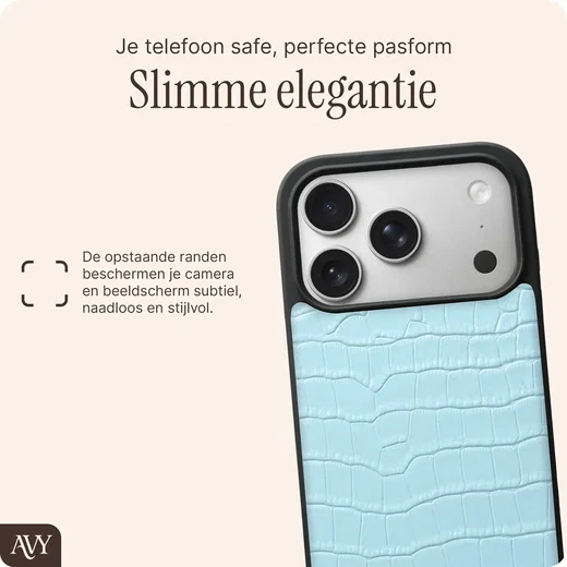 AVY Apple iPhone 18 Pro Hoesje met Koord Haakjes MagSafe Leer Croco Blauw afbeelding 9
