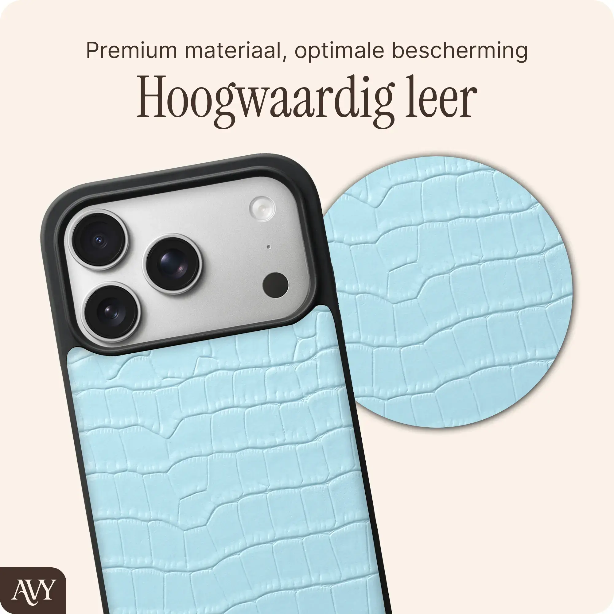 AVY Apple iPhone 18 Pro Hoesje met Koord Haakjes MagSafe Leer Croco Blauw afbeelding 7