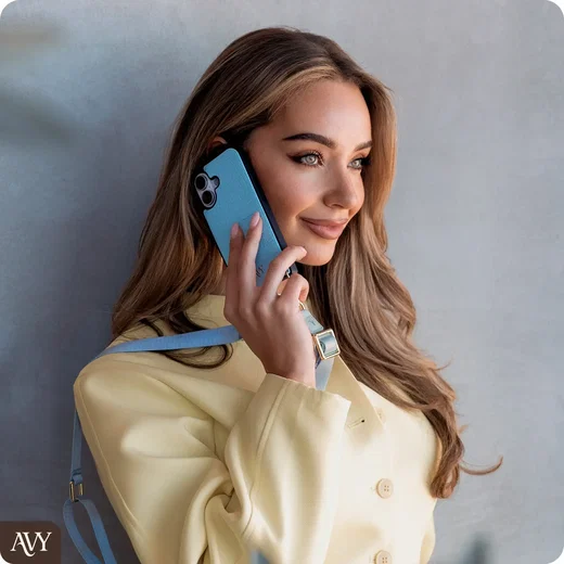 AVY Apple iPhone 18 Pro Hoesje met Koord Haakjes MagSafe Leer Croco Blauw afbeelding 5