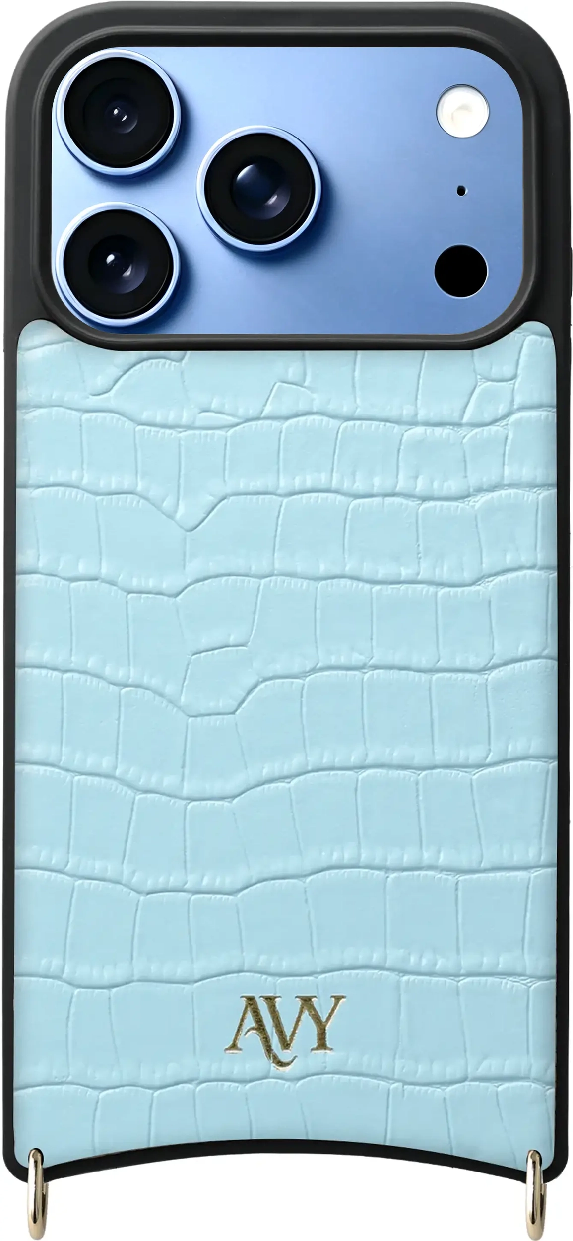 AVY Apple iPhone 18 Pro Hoesje met Koord Haakjes MagSafe Leer Croco Blauw afbeelding 1