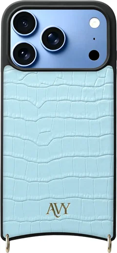 AVY Apple iPhone 18 Pro Hoesje met Koord Haakjes MagSafe Leer Croco Blauw afbeelding 1