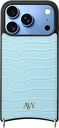 AVY Apple iPhone 18 Pro Hoesje met Koord Haakjes MagSafe Leer Croco Blauw