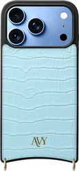 AVY Apple iPhone 18 Pro Hoesje met Koord Haakjes MagSafe Leer Croco Blauw afbeelding