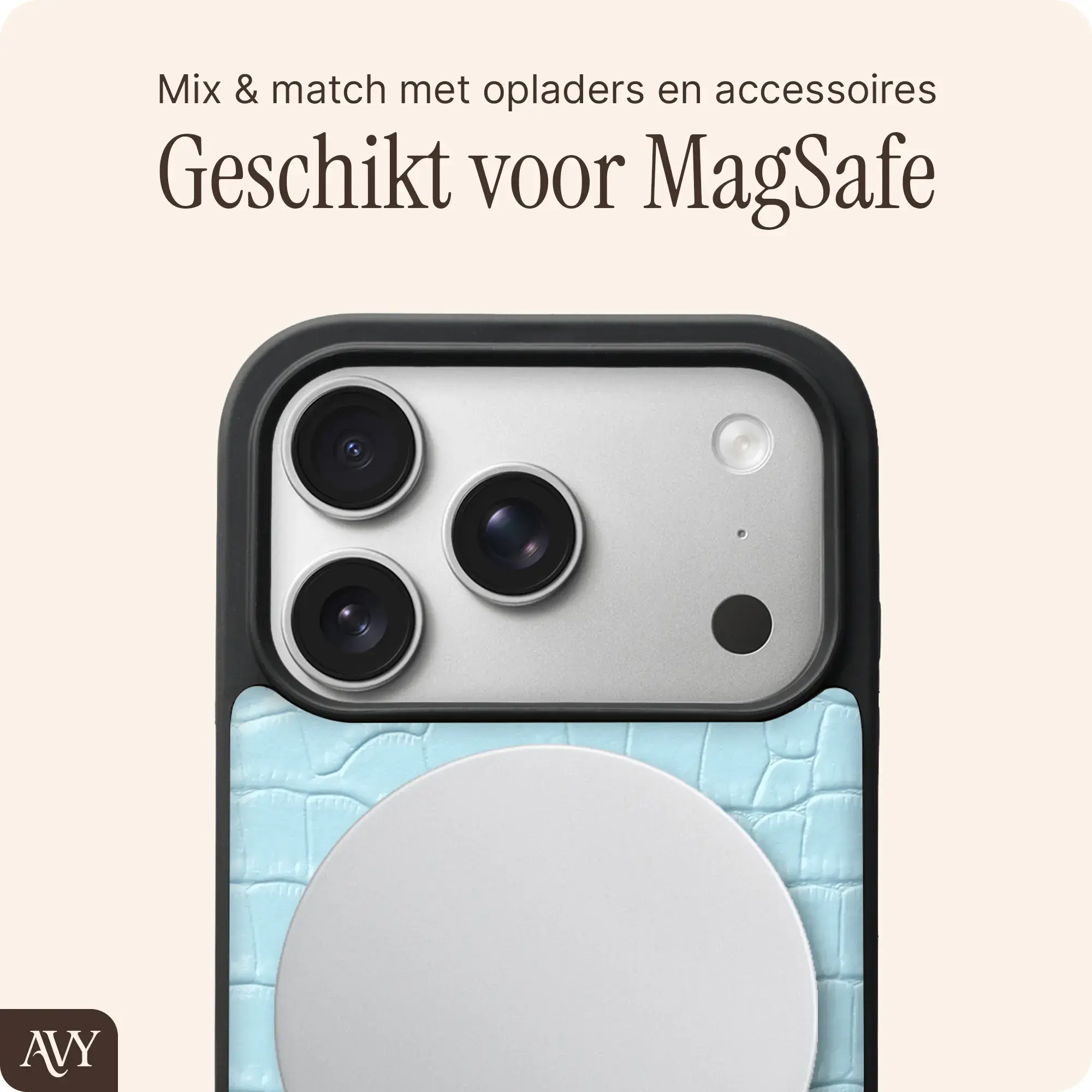 AVY Apple iPhone 18 Pro Hoesje met Koord Haakjes MagSafe Leer Croco Blauw afbeelding 8