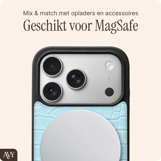 AVY Apple iPhone 18 Pro Hoesje met Koord Haakjes MagSafe Leer Croco Blauw afbeelding 8