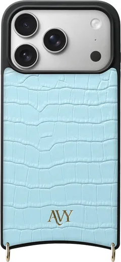 AVY Apple iPhone 18 Pro Hoesje met Koord Haakjes MagSafe Leer Croco Blauw afbeelding 12