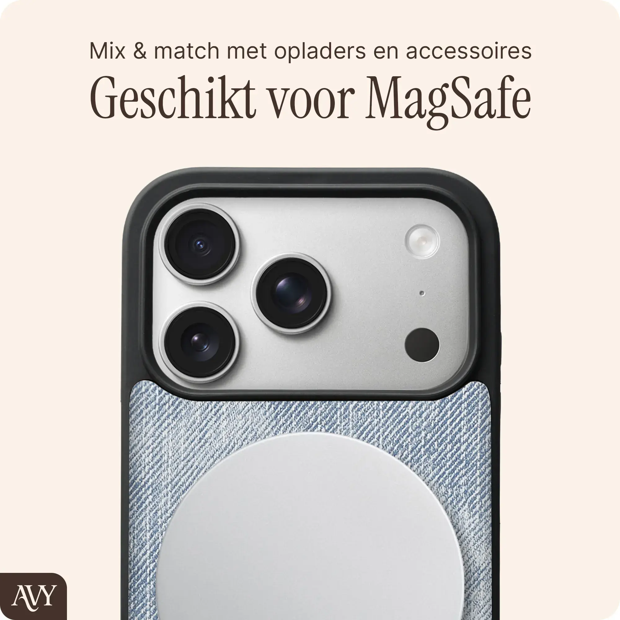 AVY Apple iPhone 18 Pro Hoesje met Koord Haakjes MagSafe Leer Denim afbeelding 8