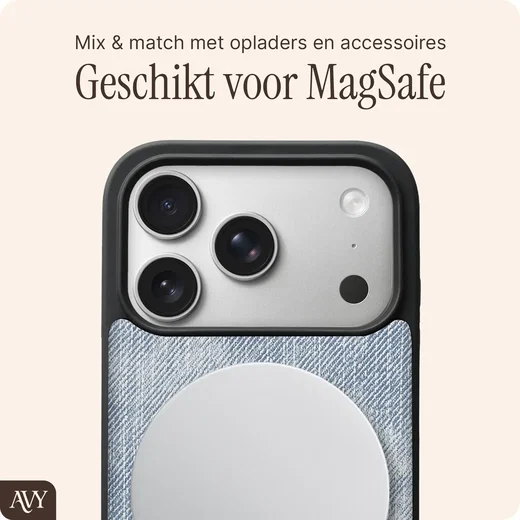 AVY Apple iPhone 18 Pro Hoesje met Koord Haakjes MagSafe Leer Denim afbeelding 8