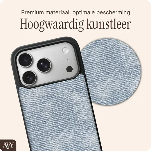 AVY Apple iPhone 18 Pro Hoesje met Koord Haakjes MagSafe Leer Denim afbeelding 7